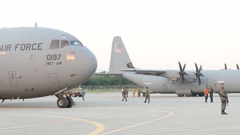 U.S. military aircraft delivers essential supplies for flood relief
